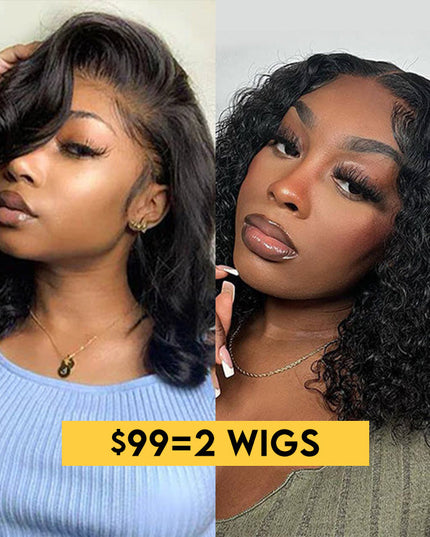 [$99 = 2 Wigs] Curly with Body Wave Glueless Lace Human Hair Wig Junoda Flash Sale junoda