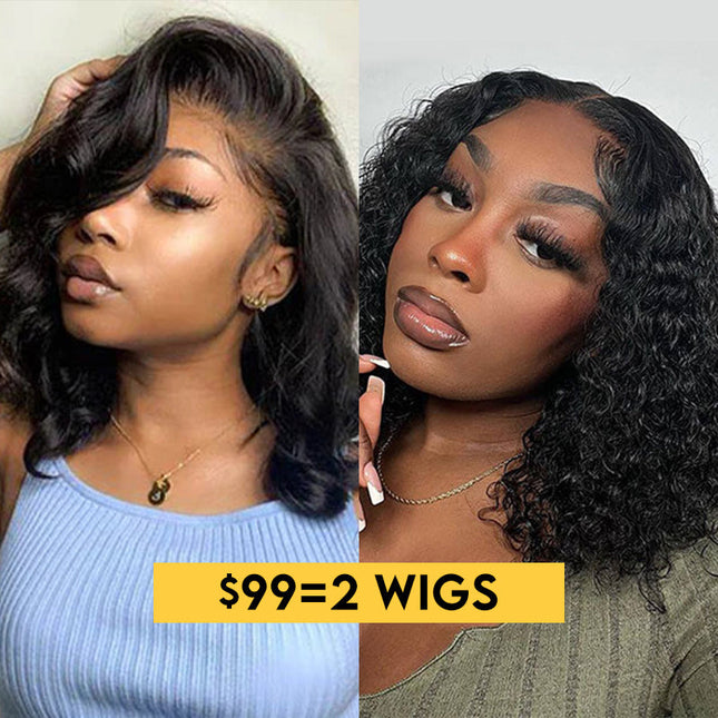 [$99 = 2 Wigs] Curly with Body Wave Glueless Lace Human Hair Wig Junoda Flash Sale junoda