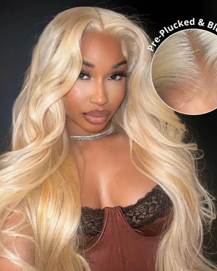 613 Blonde Straight Human Hair Lace Front Wigs Undetectable Lace Wig 180% Density junoda