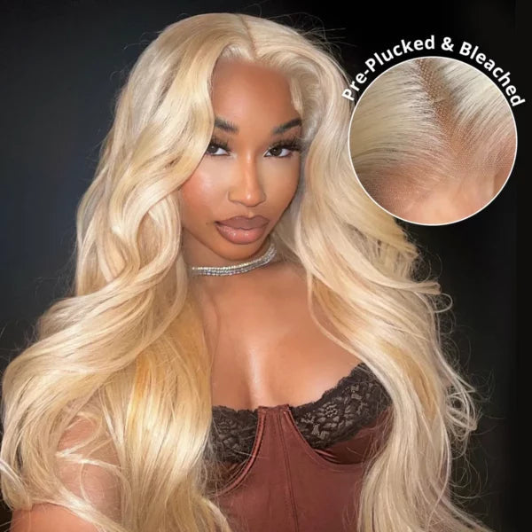 613 Blonde Straight Human Hair Lace Front Wigs Undetectable Lace Wig 180% Density junoda