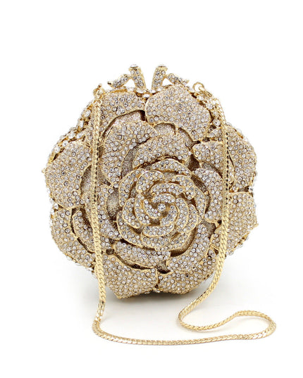 Women's Rose Rhinestone Bag Hollow Clutch