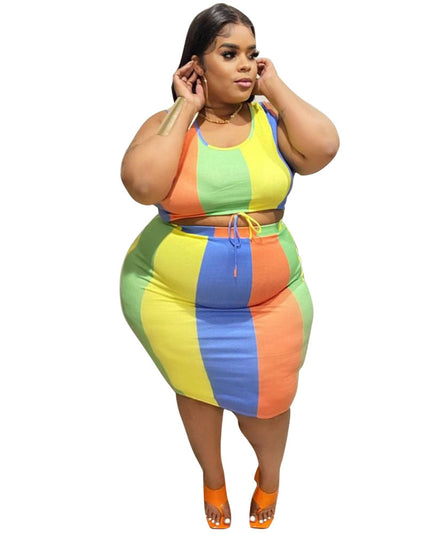 Sleeveless Color-Printed Pencil Skirt Trendy Elegant Plus-Size See size chart under “more details”