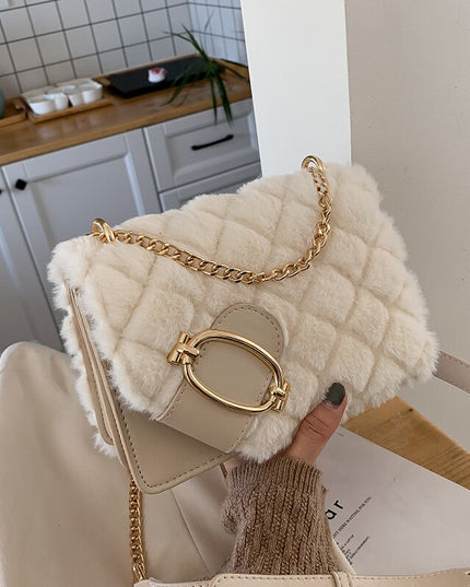 Soft Plush Ladies Square Messenger Bag Winter Female Bag Lady Designer Handbag Chain Shoulder Messenger Bag