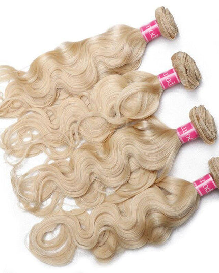 Junoda Hair Honey Blonde 613 Body Wave 4 Bundles Brazilian Remy Human Hair Extensions Double Weft junoda