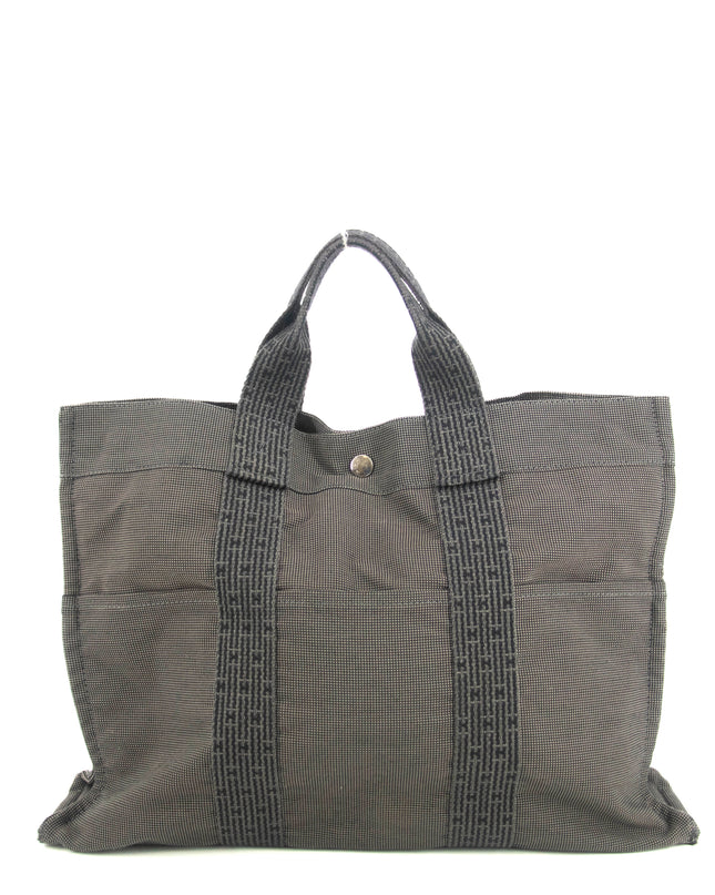 Hermes Herline MM Grey Canvas Tote Bag #4781