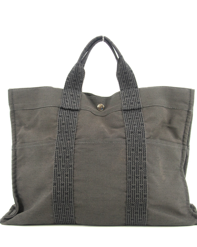 Hermes Herline MM Grey Canvas Tote Bag #4781