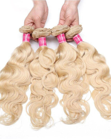 Junoda Hair Honey Blonde 613 Body Wave 4 Bundles Brazilian Remy Human Hair Extensions Double Weft junoda