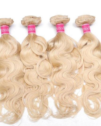Junoda Hair Honey Blonde 613 Body Wave 4 Bundles Brazilian Remy Human Hair Extensions Double Weft junoda