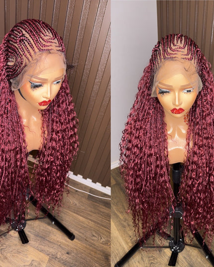 Cornrows braided wig in burgundy, brown and color 27