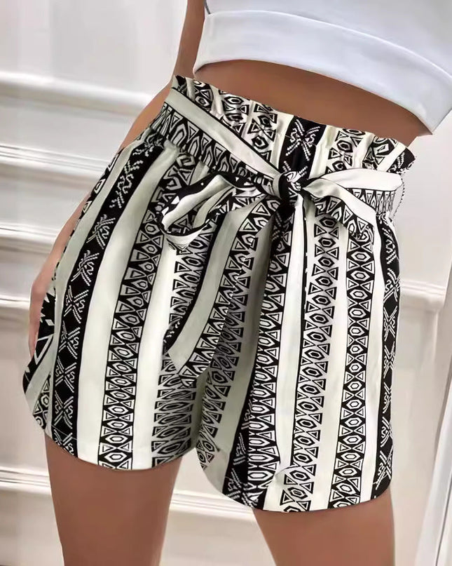 Belt Printed Casual Shorts For Commuter Women