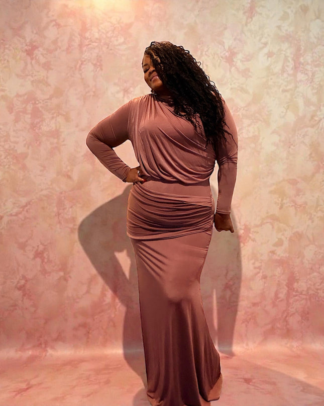 Women's Plus Size Shirring Maxi Skirt Set