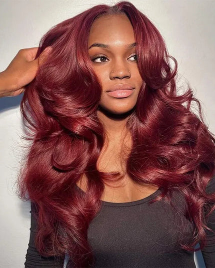 Curtain Bangs 99j Burgundy Body Wave Wig Glueless Pre-Cut Lace Wig junoda
