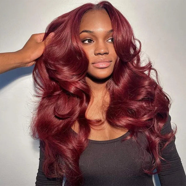 Curtain Bangs 99j Burgundy Body Wave Wig Glueless Pre-Cut Lace Wig junoda