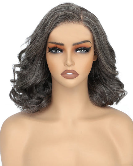 Junoda Silver Grey Salt and Pepper Loose Body Wave Bob Wig Blunt Cut Short Bob Human Hair Pre Cut Lace Wigs junoda