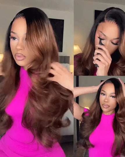 Ombre Brown With Dark Roots Loose Wave Layered Cut C-Side Part Glueless Wig 5x5 Pre-Cut Lace Human Hair Wig junoda