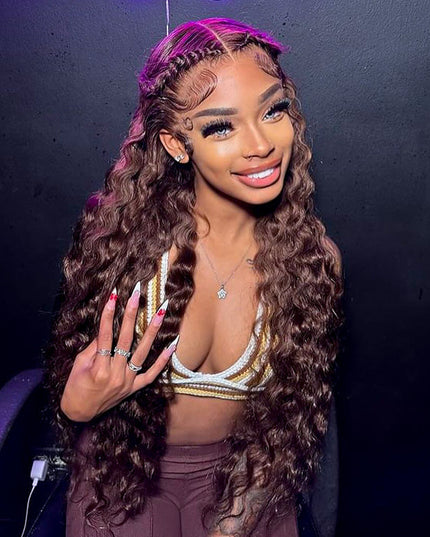Brown 4# Color Pre-Braided Deep Stylist Wig Pre-Knots 13x4 Super Invisible Lace Front Wig 180% Density junoda