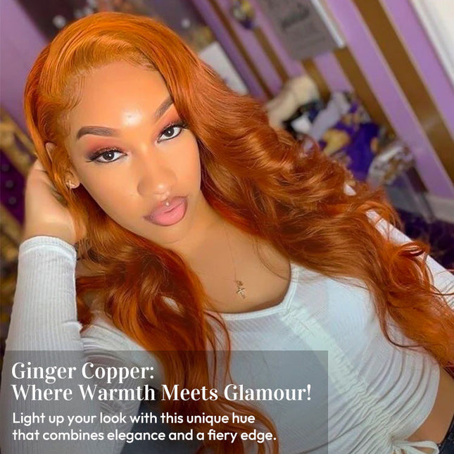Ginger Copper Color 350# Color Wig Body Wave Pre-cut 5x5 13x4 Lace Wear & Go Wig High Density junoda