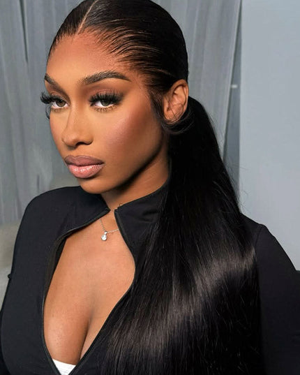 Natural Lagos Hairline Silk Straight 13x6 HD Transparent Lace Front Wig Human Hair No Glue Needed junoda