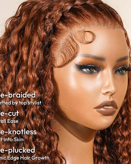 Pre-Braided Burnt Orange Stylist Wig Deep Wave 13x4 Lace Frontal Pre-plucked junoda