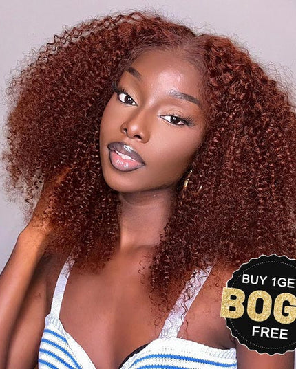 [BOGO] Junoda Pre-Cut Lace Reddish Brown Jerry Curly Quick & Easy Wear Go Glueless Wig junoda