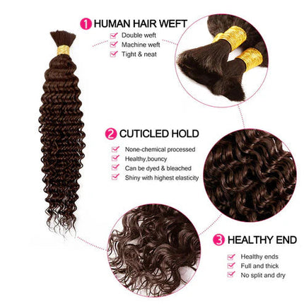 Junoda #4 Deep Wave Bulk Human Hair For Braiding Crochet Micro Boho Braids For Black Women junoda