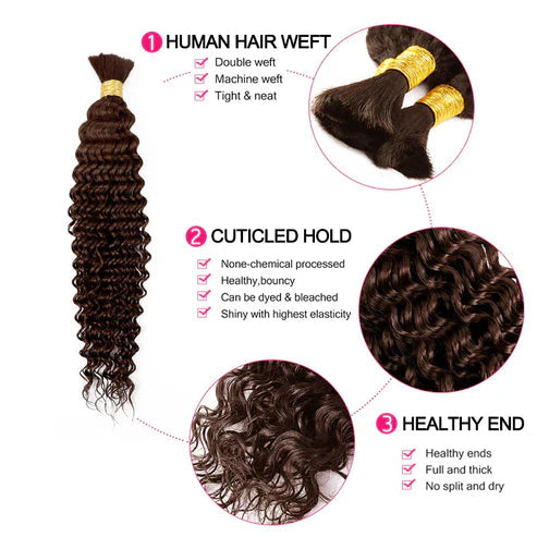Junoda #4 Deep Wave Bulk Human Hair For Braiding Crochet Micro Boho Braids For Black Women junoda