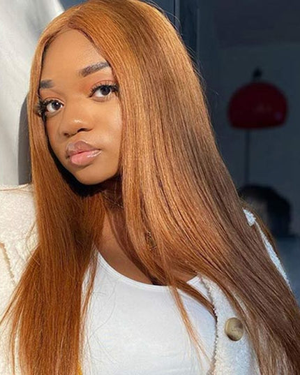 Caramel Brown Silky Straight Lace Frontal Wig Glueless Wig junoda