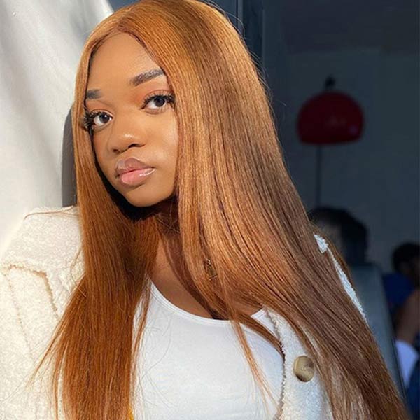 Caramel Brown Silky Straight Lace Frontal Wig Glueless Wig junoda