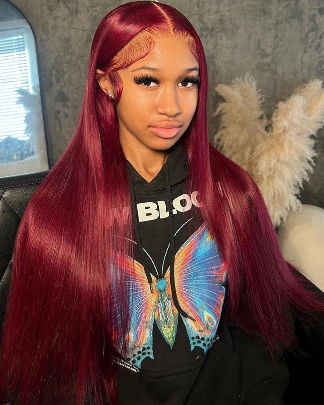 99J Color Burgundy Straight / Body Wave Wig Lace Front Wig Flash Sale junoda