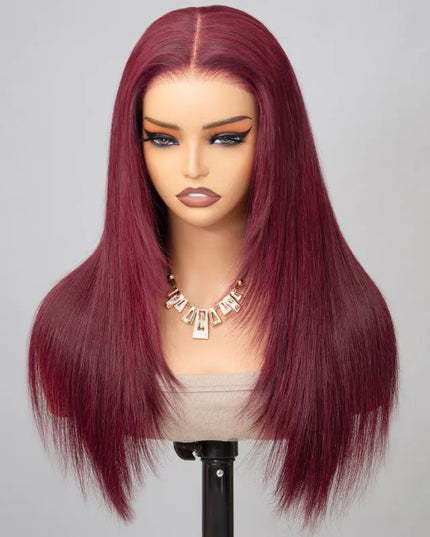 Layered Cut Straight Wig 99j Glueless Lace Human Hair Wig Salone Quality junoda