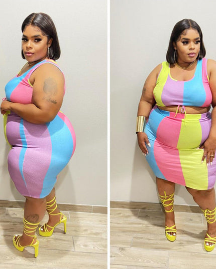 Sleeveless Color-Printed Pencil Skirt Trendy Elegant Plus-Size See size chart under “more details”