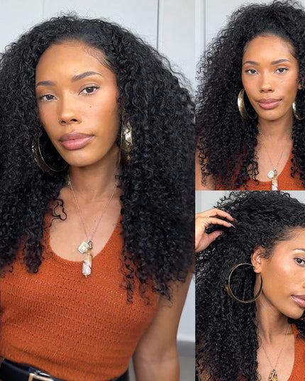 Drawstring Wig Coily Curly Seamless Kinky Curly Flip Over Wig Beginner Friendly junoda