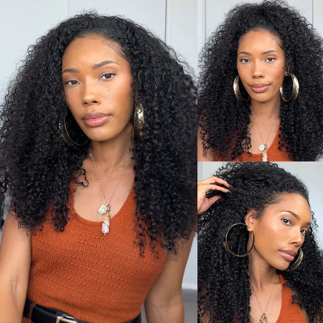 Drawstring Wig Coily Curly Seamless Kinky Curly Flip Over Wig Beginner Friendly junoda