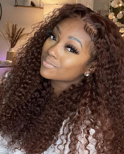 DionaLatia Recommend Junoda Long Reddish Brown Jerry Curly Wig Auburn Color #33 Lace Front Human Hair Wigs junoda