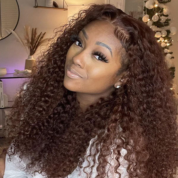 DionaLatia Recommend Junoda Long Reddish Brown Jerry Curly Wig Auburn Color #33 Lace Front Human Hair Wigs junoda