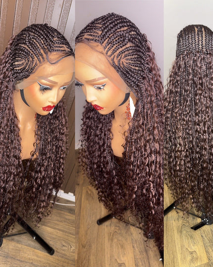 Cornrows braided wig in burgundy, brown and color 27