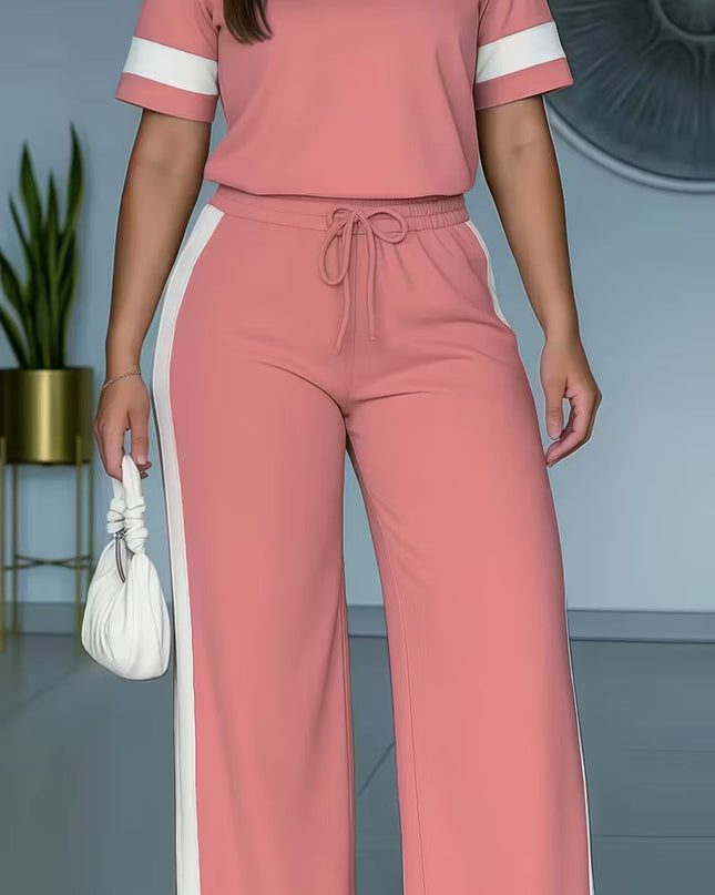 Women's Color-Block Contrast 2-Piece Outfit – Top & Pants Set FitiqueFit