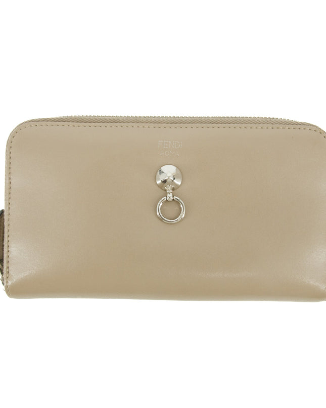 Fendi Grey Leather Zip Around Long Wallet #5189