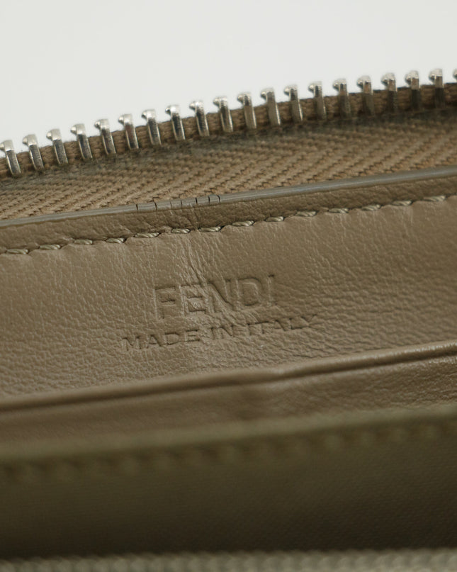 Fendi Grey Leather Zip Around Long Wallet #5189