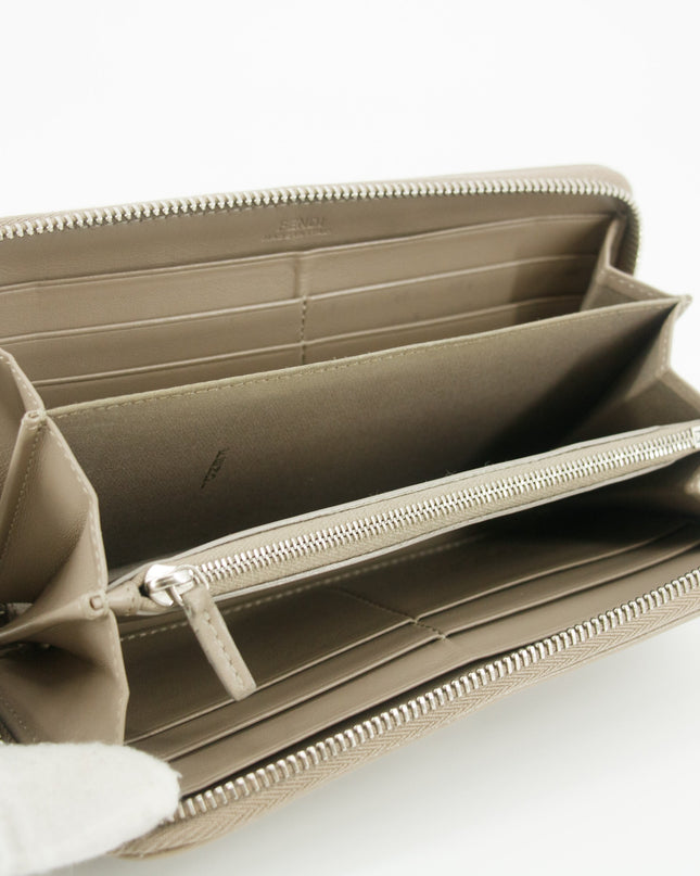 Fendi Grey Leather Zip Around Long Wallet #5189