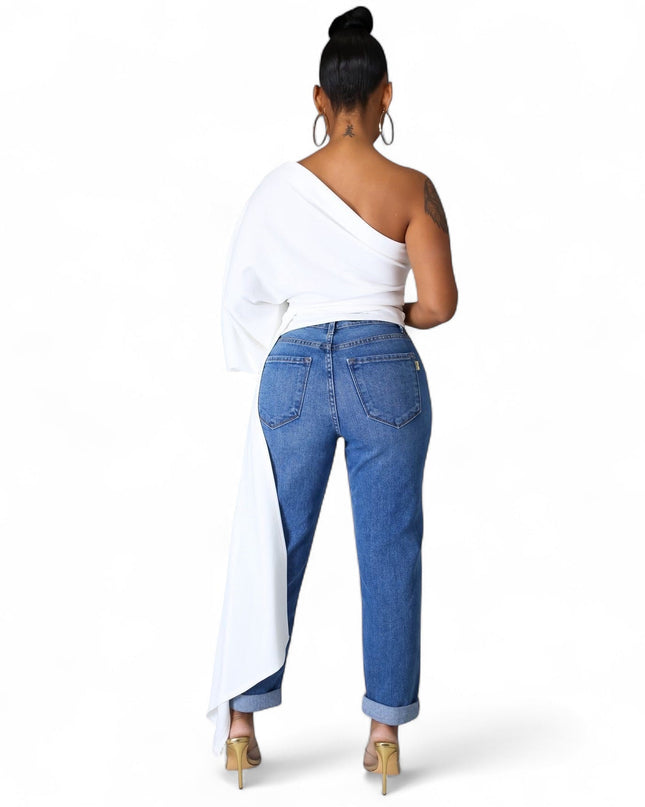 One Shoulder Top with Long Side Train