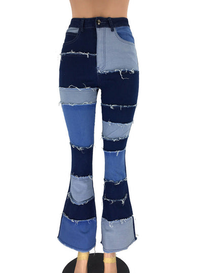 Patchwork high-rise flared jeans See size chart under “more details”