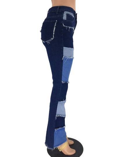 Patchwork high-rise flared jeans See size chart under “more details”