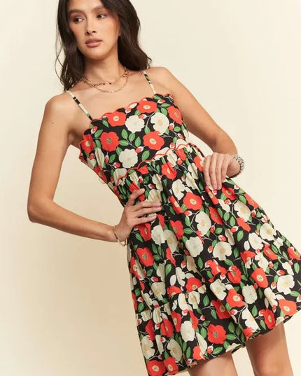 Floral Mini Dress: Scalloped Cutout Back Summer Party Dress