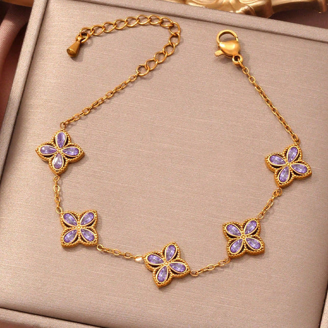 Small Flowers Inlaid Zircon Bracelet For Women