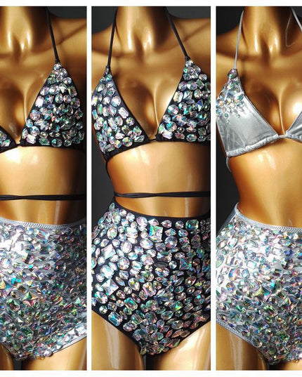 Venus Vacation Diamond Bikini Set Rhinestone Swimwear Bandage Swimsuit Sexy Women Bathing Suit Push Bling Stones Biquini