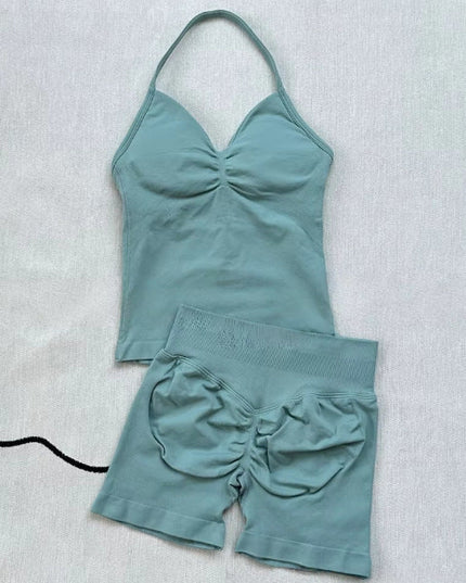 Fashionable Seamless Womens Fitness Shorts Set