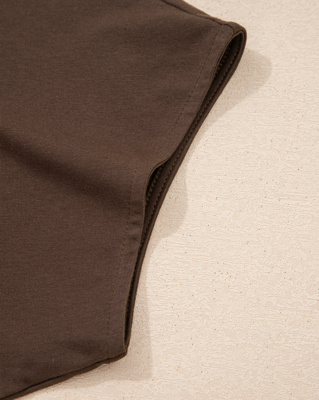 Coffee Plus Size Solid Color Asymmetric Neck Short Sleeve Blouse