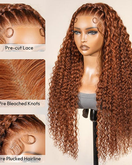 Pre-Braided Burnt Orange Stylist Wig Deep Wave 13x4 Lace Frontal Pre-plucked junoda