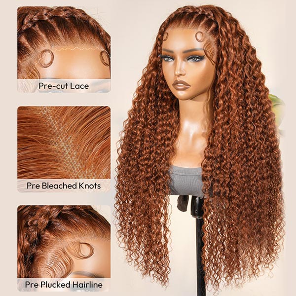 Pre-Braided Burnt Orange Stylist Wig Deep Wave 13x4 Lace Frontal Pre-plucked junoda